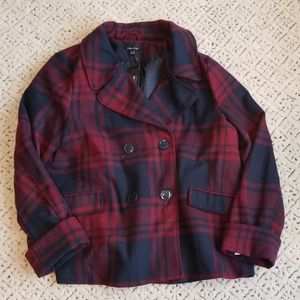 NAVY and BLUE PLAID PEA COAT LARRY LEVINE XL